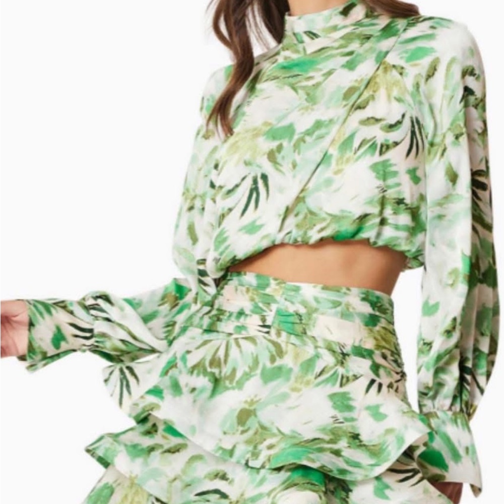 Green and White Floral Crop Top